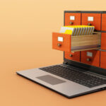 ile cabinets or catalogue drawers inside the laptop screen. Folders standing inside the drawer.