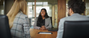 young graduate keen to impress at her first interview