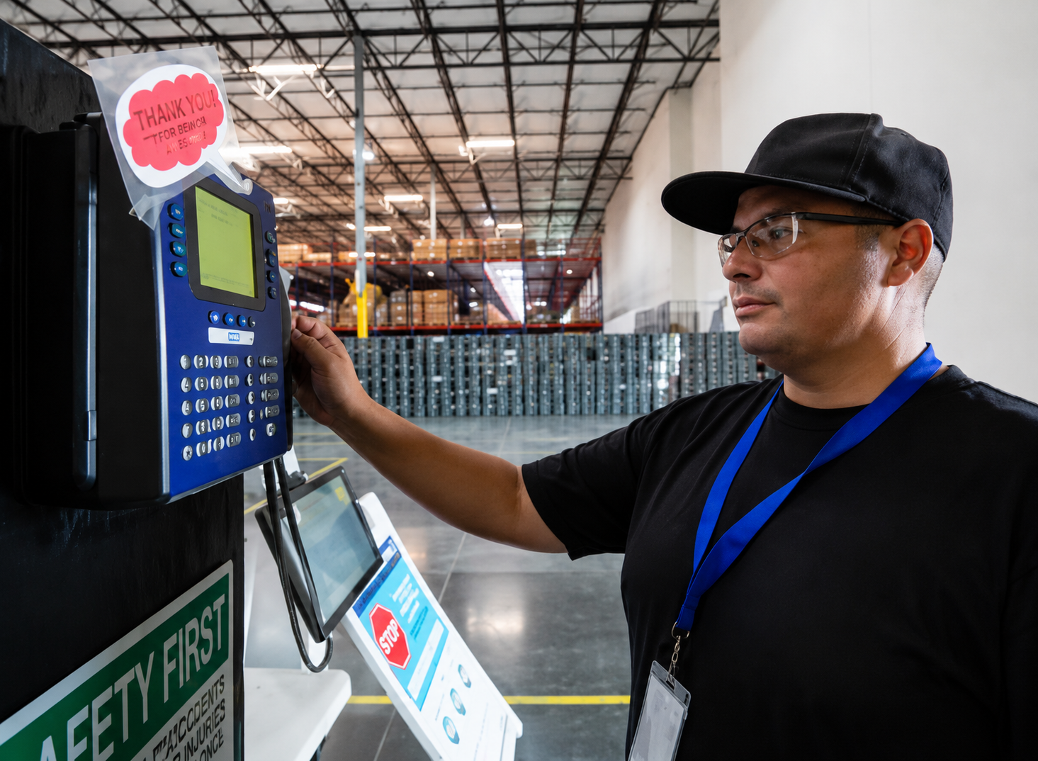 Employee clocking in at time clock