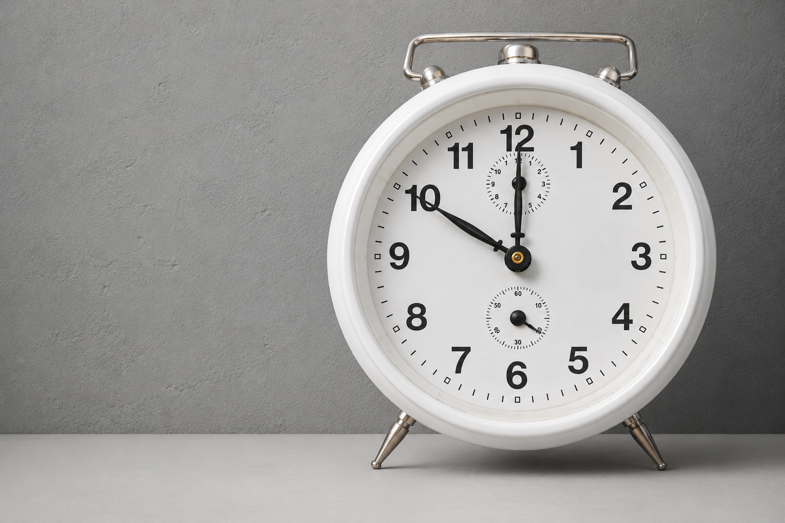 Time clock in front of grey wall