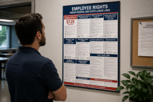Employee looking at a labor law poster